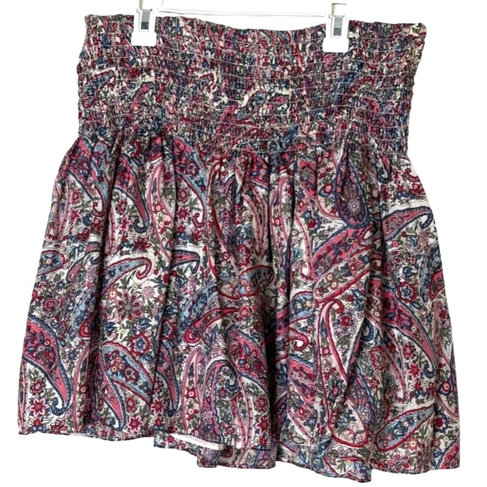 Mimi Maternity 100% Silk Paisley Boho Cottage Skirt Smocked Waist L India Made